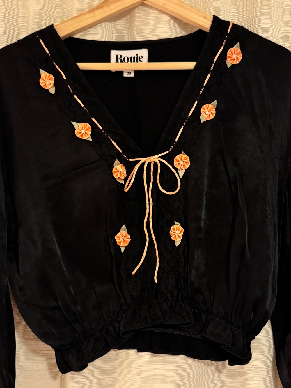 Rouje Suzanna Blouse, Black and Coral Rosette’s, FR 36, US Size 0/2/XS/S - Picture 4 of 16